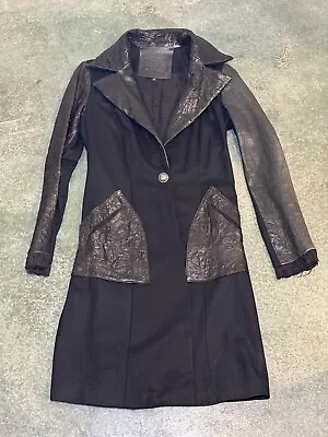 Vintage Aristocracy Wool Leather Jacket Womens Size Small Black Trench Coat Rare • $120