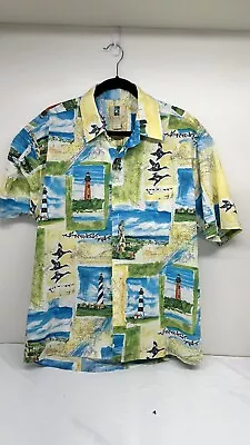 Kahala Shirt Mens Lrg Hawaiian Camp Button Up Lighthouse Geese Print • $17.95