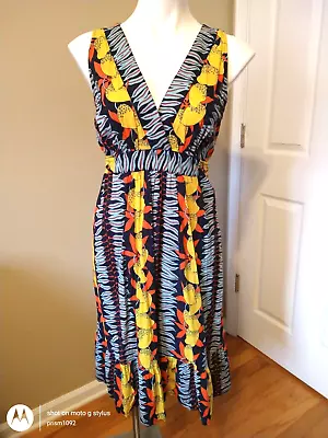 CAbi Women's 415 Sleeveless Empire Lemons Tropical V-Neck Sun Dress Size M • $14