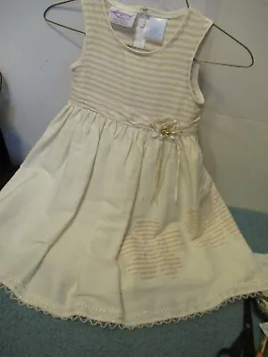 $14.99 • Buy (P2) Girls Storybook Heirlooms Size 4 Beige Dress With Stripes On Top And Peal