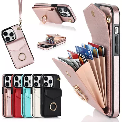 $21.99 • Buy For IPhone 14 13 Pro Max 12 11 XS XR Luxury Leather Card Shockproof Case W/Strap