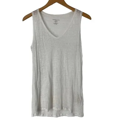 Womens Majestic Filatures Paris White Linen Tank Top Yoga Burnout Size S/M 5432 • $19.99