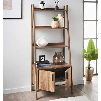 2 Door 4 Tier Shelves Tall Bookcase Ladder Shelf Bookshelf Storage Display Unit • £79