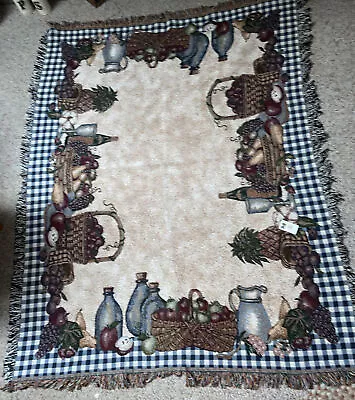 NOS Manual Woodworkers And Weavers Throw Featuring Wine And Fruit Approx 50 X60  • $15