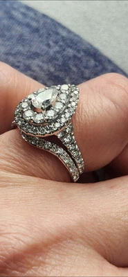 $3700 • Buy 1-3/4 CTW Certified Pear-Shaped Diamond Engagement Ring + 1/3 CTW Diamond Band