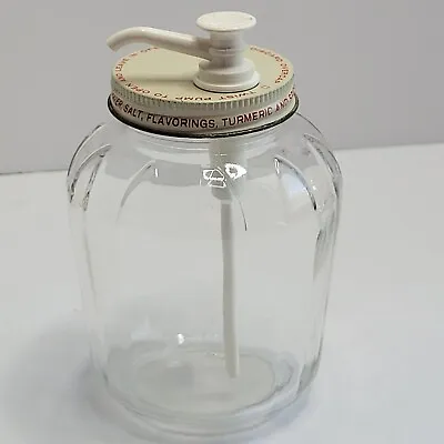 Vintage French Prepared Mustard Ribbed Glass Jar Original Metal Lid Plastic Pump • $15