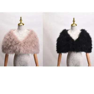 Women Real Ostrich Feather Fur Shawl Wraps Bride Wedding Party Cape Accessories • $45.99