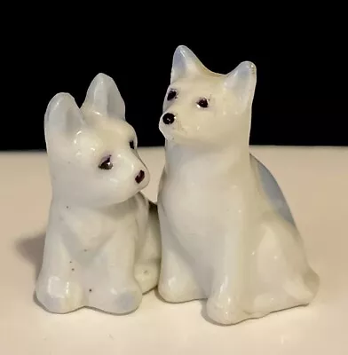 Vintage Miniature Ceramic Husky Dogs Blue And White Japan 1.5”T Set Of 2 • $12