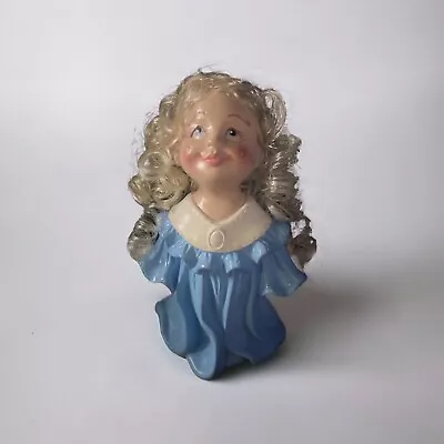 Vintage Ceramic Doll Hand Painted Real Blonde Curly Tendrils Hair Smile Kitschy • $18.99