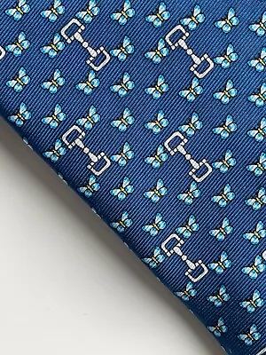 Cremieux Blue Necktie Equestrian Horsebit Butterflys Made In USA Silk NWT $125 • $39.95