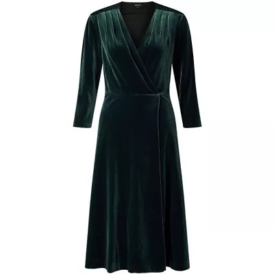 Bruce By Bruce Oldfield Velvet Faux Wrap Midi Dress Forest Green UK Size 16 Bnwt • £89