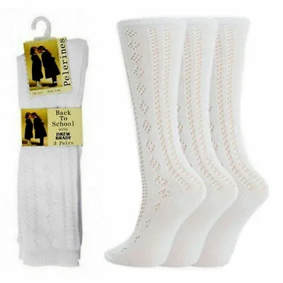 £3.99 • Buy 3 Girls Pelerine Cotton Rich ¾ Length Knee High School Uniform Socks All Sizes