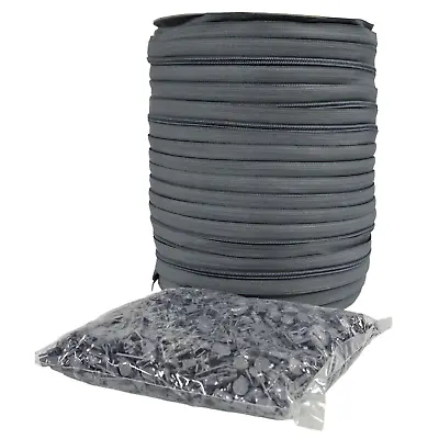 Grey   Continuous Zip No5 Nylon Chain And Auto Lock Sliders Upholstery Cushions+ • £95.99