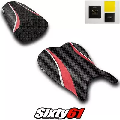 Suzuki GSXR 600 750 Seat Covers Front Rear With Gel 2006 2007 Red Luimoto Carbon • $320