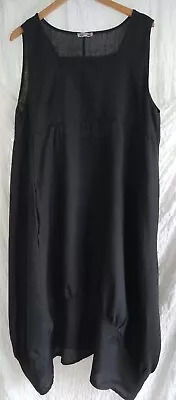 Gorgeous Made In Italy Empire Line Quirky Hem  Full Length Black Linen Dress • £5