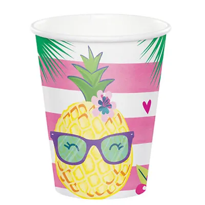 $4.29 • Buy HAWAIIAN LUAU Pineapple And Friends 9oz PAPER CUPS (8) ~ Party Supplies Drinking