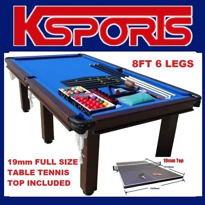 POOL TABLE 8FT SNOOKER BILLIARD TABLE 25mm TABLE TOP WITH FULL SIZE TABLE TENNIS • $945