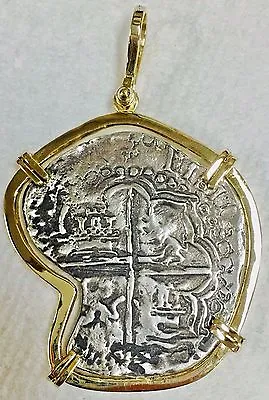 $1100 • Buy ATOCHA Coin Pendant 14k Gold Large W/ 8 Reale Silver Treasure Shipwreck Jewelry