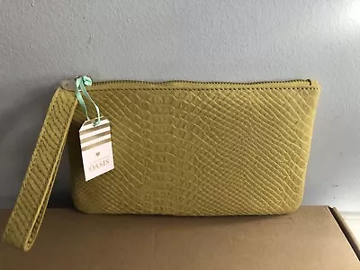 Oasis Womens Leather Yellow/mustard Small Clutch Bag Purse • £4.99