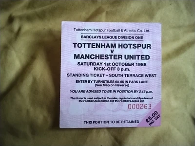 £4.42 • Buy Spurs V Manutd = Terrace Ticket - 1/10/88   @ White Hart Lane  = Freepost