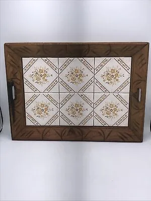 Vintage Mexican Wood Floral Tile Tray Rectangular Wood Tile Serving Tray • $58