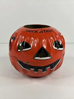 Halloween Pumpkin U.s. Metal Toy Co Tin Litho Jack O Lantern Vintage Witch Ghost • $275