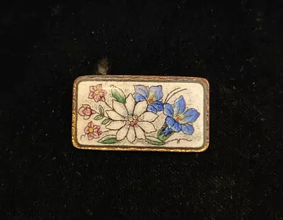Antique Vintage Porcelain On Brass Flower Brooch German Austrian  • £10