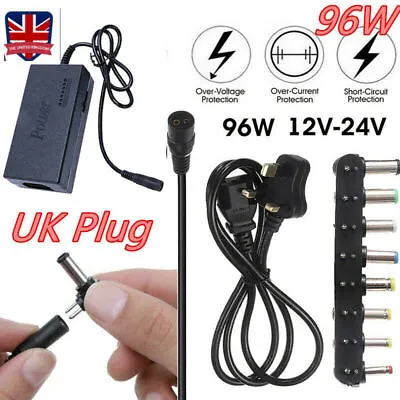 96W Universal Laptop Charger Power Supply Adapter 8 Connector Adjustable 12-24V • £9.99