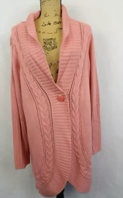 Motto Long Pink 1 Button Shawl Collar Acrylic Cardigan  Size 1X NWOT • $29.99