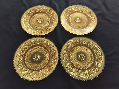 Vintage Elegant Glass Duncan & Miller Amber Sandwich Glass Salad Plates Set Of 4 • $14