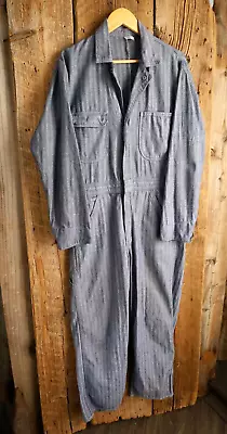 Vintage Sears Blue & White Striped Work Wear Mechanic Coveralls Overalls Large • $49