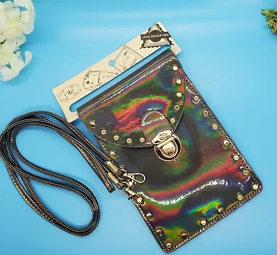 NEW Metallic Black Crossbody Cell Phone Purse Two Slip Pockets Perfect Gift • $18