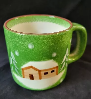 The Cellar Log Cabin Christmas Snowy Winter Dinnerware 3 1/2  COFFEE COCOA MUGS • $6.75