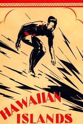 Hawaiian Islands Surf Man Surfing Hawaii Beach Usa Travel Vintage Poster Repro • $49.72