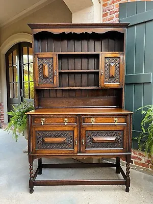 Antique English Welsh Dresser Sideboard Hutch BARLEY TWIST Jacobean Farmhouse • $2950