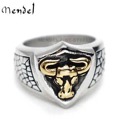 MENDEL Mens Gold Plated Zodiac Taurus Bull Head Ring Stainless Steel Size 7-15 • $11.99
