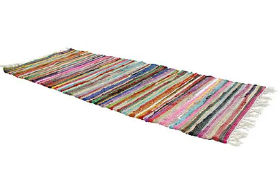 £29.99 • Buy RAG RUG RUNNER Recycled Fabric Handmade Fair Trade Indian 8ft / 240 X 75cm NEW!