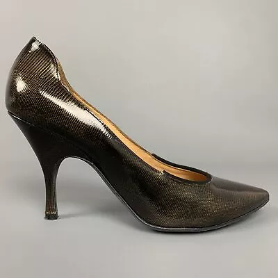 LANVIN For H&M Size 8 Bronze & Black Textured Patent Leather Pumps • $101