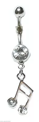 Belly Ring Music Note Ottava Clear Gem Dangle Naval Steel Body Jewelry • $8.99