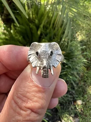 Vintage Sterling Silver Elephant Ring Signed Kabana Gemstone Eyes • $90.24