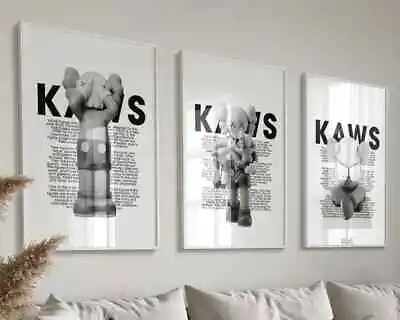 £7.99 • Buy KAWS Wall Art Set Of 3 Modern Hyperbeast Artist Black And Grey Posters Pictures