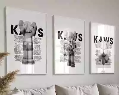 £7.99 • Buy KAWS Wall Art Set Of 3 Modern Hyperbeast Artist Black And Grey Posters Pictures