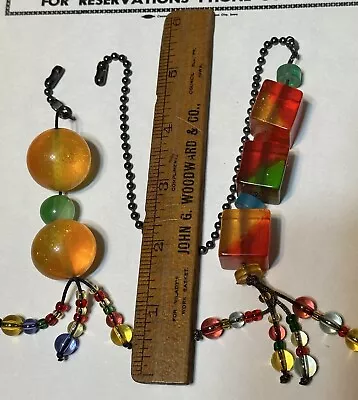 2 Vintage 60s 70s Beaded Lucite Lamp Light Ceiling Fan Pull Chain Groovy Boho • $39.99