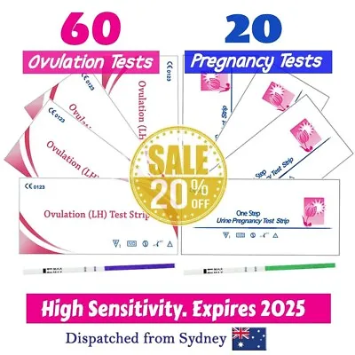 60 Ovulation LH Tests 20 Pregnancy HCG Test Strips Fertility OPK Kit EXP2025 • $16.97