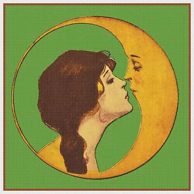Vintage Art Deco Woman Whispering Crescent Moon Counted Cross Stitch Pattern • $9.79