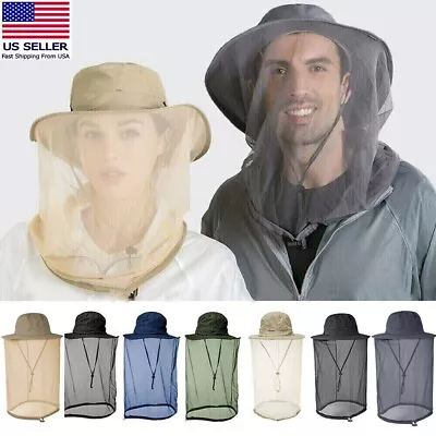 Mosquito Head Net Hat Sun Cap Bucket Hat With Hidden Net Mesh Mask For Men New • $16.98