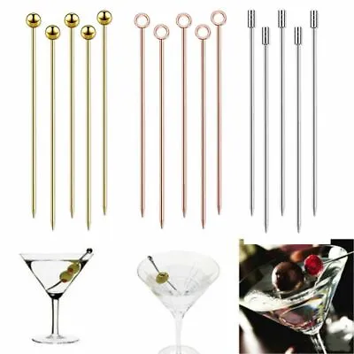 Stainless Steel Cocktail Sticks Fruit Sticks Reusable Drink Picks Martini Picks • £3.28