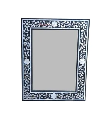Indian Handmade Mother Of Pearl Inlay Floral Design Brown Color Mirror Frame • $470.60