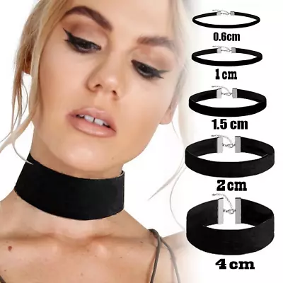 Choker Necklace Velvet Black Fabric Classic Gothic Retro Tattoo Neck Collar UK • £3.45