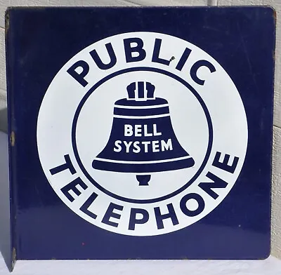 Antique Bell System Public Telephone Double Sided Porcelain Flange Sign Vintage • $239.50